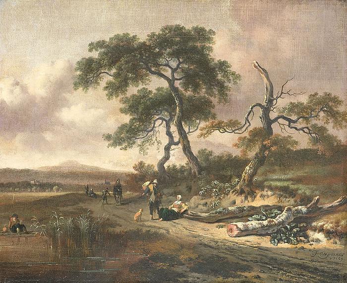 Jan Wijnants Landscape with pedlar and resting woman. oil painting image